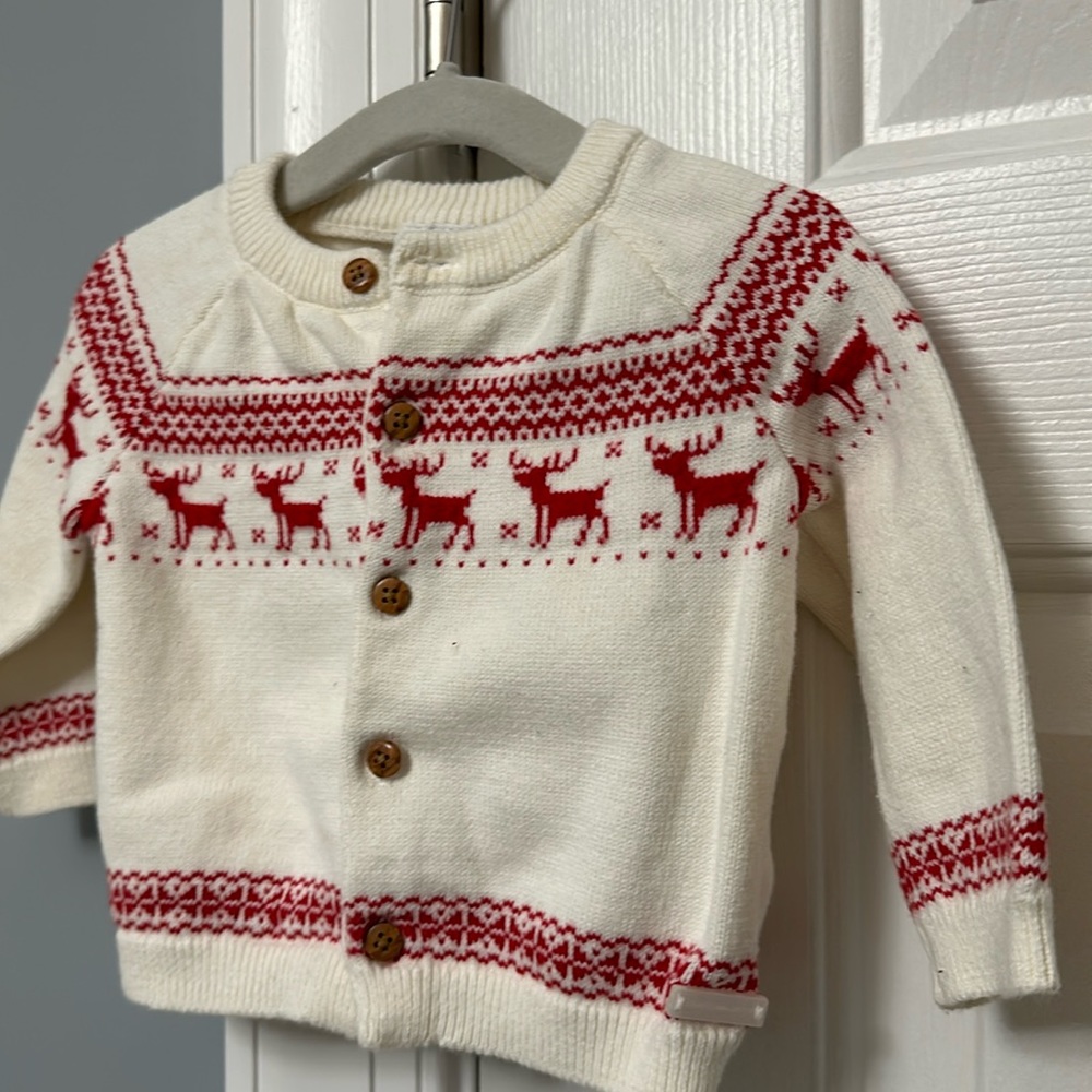 Janie & Jack Fair Isle knit cardigan and pant set. 100% cotton. Size 3-6 months.